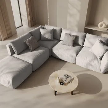 Coltar modular dreapta 4 locuri, Chris-259, Micadoni Home, 295x290x80 cm, tesatura structurata chenille, natural imagine