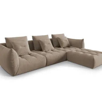Coltar modular reversibil 2 locuri, Bloom-184, Micadoni Home, 332x216x95 cm, catifea, maro deschis imagine