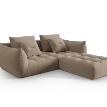 Coltar modular reversibil 3 locuri, Bloom-184, Micadoni Home, 232x216x95 cm, catifea, maro deschis imagine