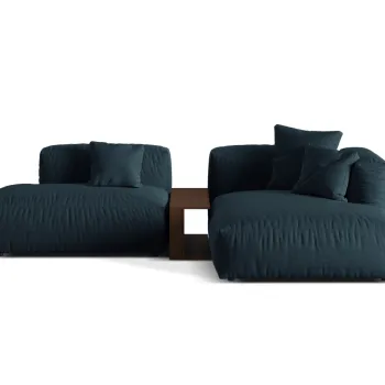 Coltar modular stanga 2 locuri, Martina-169, Micadoni Home, 285x176x75 cm, tesatura structurata catifelata, albastru jeans imagine