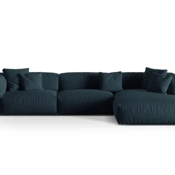 Coltar modular stanga 3 locuri, Martina-169, Micadoni Home, 332x176x75 cm, tesatura structurata catifelata, albastru jeans imagine