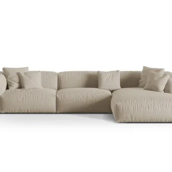 Coltar modular stanga 3 locuri, Martina-169, Micadoni Home, 332x176x75 cm, tesatura structurata catifelata, bej deschis imagine