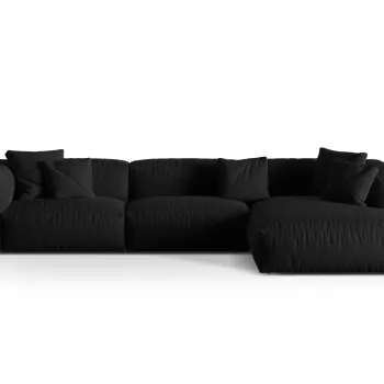 Coltar modular stanga 3 locuri, Martina-169, Micadoni Home, 332x176x75 cm, tesatura structurata catifelata, negru imagine