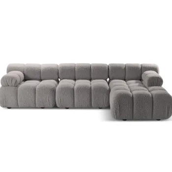 Coltar modular stanga 4 locuri, Bellis-213, Micadoni Home, 282x155x70 cm, tesatura boucle, gri deschis imagine