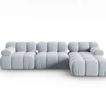 Coltar modular stanga 4 locuri, Bellis-51, Micadoni Home, 282x155x70 cm, catifea, albastru deschis imagine