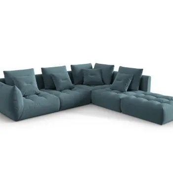 Coltar modular stanga 4 locuri, Bloom-184, Micadoni Home, 316x310x95 cm, catifea, albastru pastel imagine