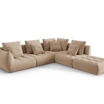 Coltar modular stanga 4 locuri, Bloom-184, Micadoni Home, 316x310x95 cm, catifea, bej sand imagine