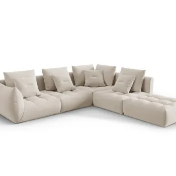 Coltar modular stanga 4 locuri, Bloom-184, Micadoni Home, 316x310x95 cm, catifea, ecru imagine