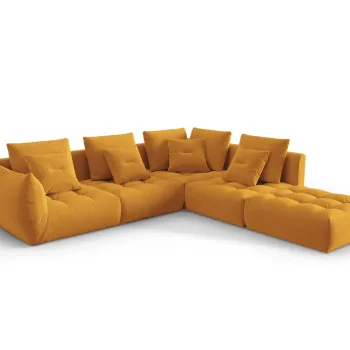 Coltar modular stanga 4 locuri, Bloom-184, Micadoni Home, 316x310x95 cm, catifea, galben imagine