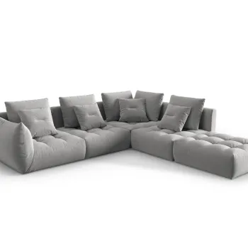 Coltar modular stanga 4 locuri, Bloom-184, Micadoni Home, 316x310x95 cm, catifea, gri imagine