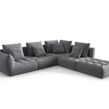 Coltar modular stanga 4 locuri, Bloom-184, Micadoni Home, 316x310x95 cm, catifea, gri inchis imagine