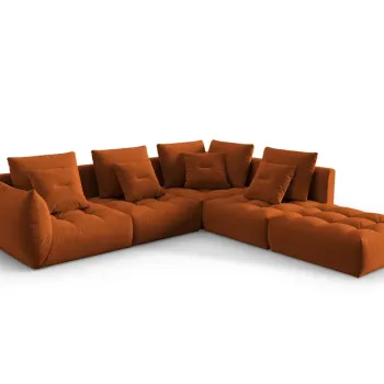 Coltar modular stanga 4 locuri, Bloom-184, Micadoni Home, 316x310x95 cm, catifea, teracota imagine