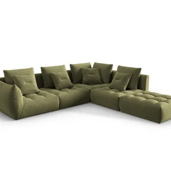 Coltar modular stanga 4 locuri, Bloom-184, Micadoni Home, 316x310x95 cm, catifea, verde deschis imagine