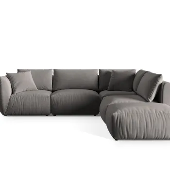 Coltar modular stanga 4 locuri, Chris-184, Micadoni Home, 295x290x80 cm, catifea, gri imagine