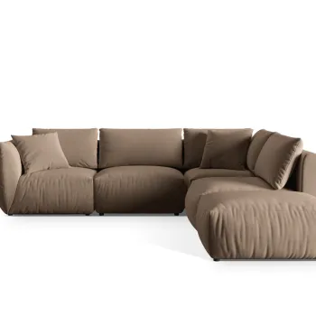 Coltar modular stanga 4 locuri, Chris-184, Micadoni Home, 295x290x80 cm, catifea, maro deschis imagine