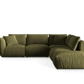 Coltar modular stanga 4 locuri, Chris-184, Micadoni Home, 295x290x80 cm, catifea, verde deschis imagine