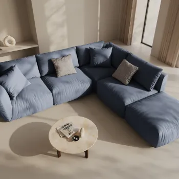 Coltar modular stanga 4 locuri, Chris-259, Micadoni Home, 295x290x80 cm, tesatura structurata chenille, albastru muted imagine