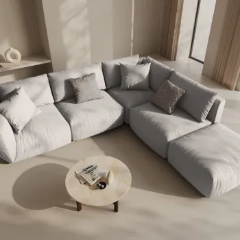 Coltar modular stanga 4 locuri, Chris-259, Micadoni Home, 295x290x80 cm, tesatura structurata chenille, natural imagine