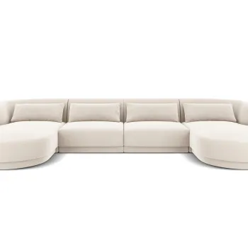 Coltar panoramic 5 locuri, Tulum, Cosmopolitan Design, 330x156x70 cm, catifea, bej deschis imagine