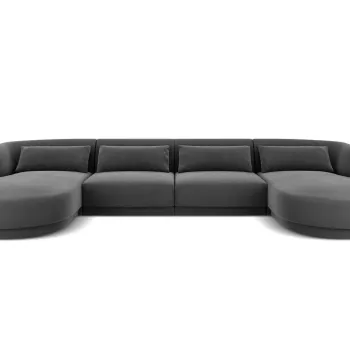 Coltar panoramic 5 locuri, Tulum, Cosmopolitan Design, 330x156x70 cm, catifea, gri imagine