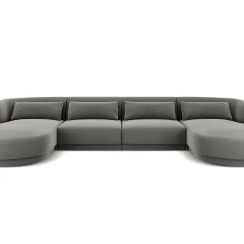 Coltar panoramic 5 locuri, Tulum, Cosmopolitan Design, 330x156x70 cm, catifea, gri deschis imagine