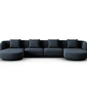 Coltar panoramic 5 locuri, Tulum, Cosmopolitan Design, 330x156x70 cm, tesatura chenille, albastru regal imagine