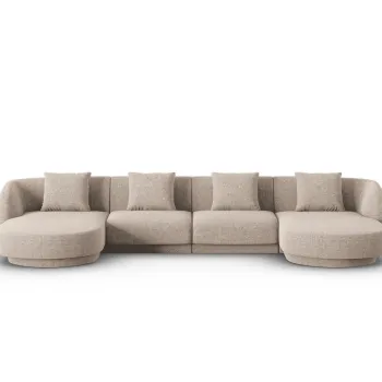 Coltar panoramic 5 locuri, Tulum, Cosmopolitan Design, 330x156x70 cm, tesatura chenille, bej imagine