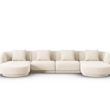 Coltar panoramic 5 locuri, Tulum, Cosmopolitan Design, 330x156x70 cm, tesatura chenille, bej deschis imagine