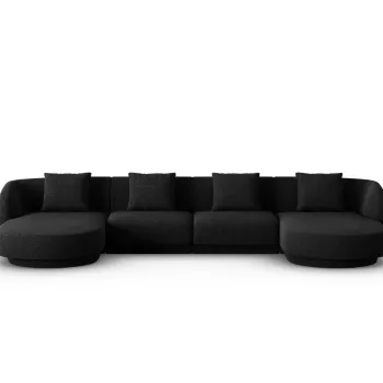 Coltar panoramic 5 locuri, Tulum, Cosmopolitan Design, 330x156x70 cm, tesatura chenille, negru imagine