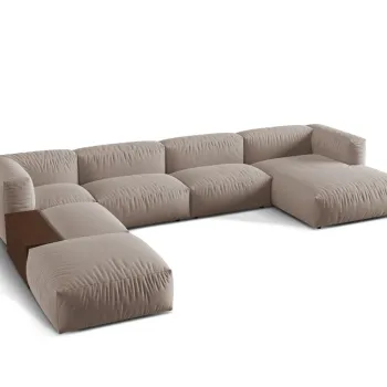 Coltar panoramic dreapta 5 locuri design modular, Martina-169, Micadoni Home, 406x280x75 cm, tesatura structurata catifelata, bej inchis imagine