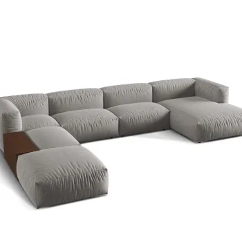 Coltar panoramic dreapta 5 locuri design modular, Martina-169, Micadoni Home, 406x280x75 cm, tesatura structurata catifelata, gri deschis imagine