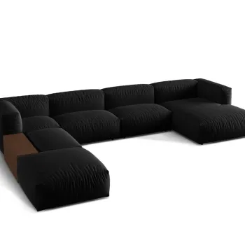 Coltar panoramic dreapta 5 locuri design modular, Martina-169, Micadoni Home, 406x280x75 cm, tesatura structurata catifelata, negru imagine