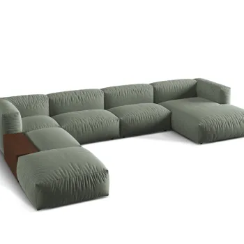 Coltar panoramic dreapta 5 locuri design modular, Martina-169, Micadoni Home, 406x280x75 cm, tesatura structurata catifelata, verde muschi imagine