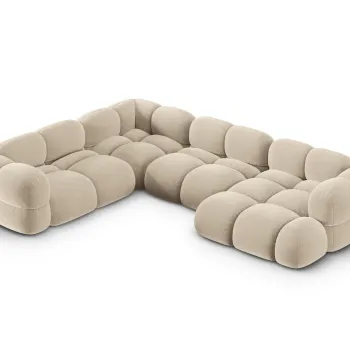 Coltar panoramic dreapta 5 locuri, Loretto, Cosmopolitan Design, 345x250x68 cm, catifea, bej deschis imagine