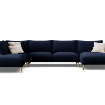 Coltar panoramic dreapta 6 locuri, Naomi, Micadoni Home, 365x235x75 cm, catifea, albastru regal imagine
