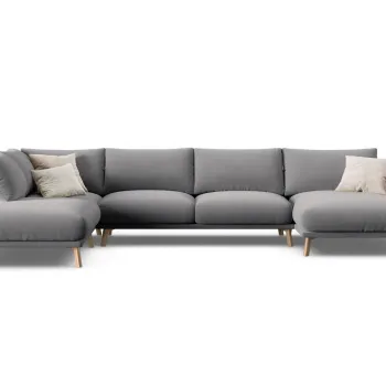 Coltar panoramic dreapta 6 locuri, Naomi, Micadoni Home, 365x235x75 cm, catifea, gri imagine