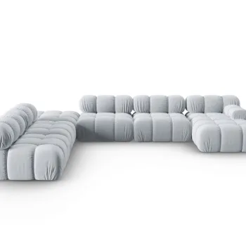 Coltar panoramic dreapta 7 locuri design modular, Bellis, Micadoni Home, BL, 379x282x63 cm, catifea, albastru deschis imagine