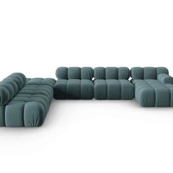 Coltar panoramic dreapta 7 locuri design modular, Bellis, Micadoni Home, BL, 379x282x63 cm, catifea, albastru petrol imagine