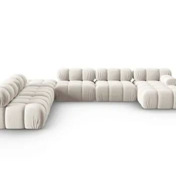 Coltar panoramic dreapta 7 locuri design modular, Bellis, Micadoni Home, BL, 379x282x63 cm, catifea, bej deschis imagine