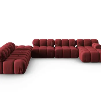 Coltar panoramic dreapta 7 locuri design modular, Bellis, Micadoni Home, BL, 379x282x63 cm, catifea, rosu inchis imagine