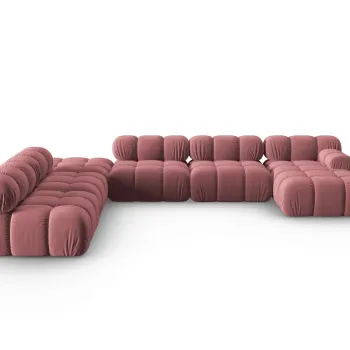 Coltar panoramic dreapta 7 locuri design modular, Bellis, Micadoni Home, BL, 379x282x63 cm, catifea, roz imagine