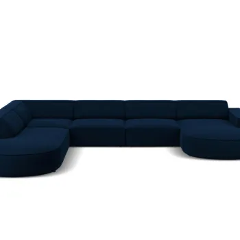 Coltar panoramic dreapta 7 locuri, Jodie, Micadoni Home, BL, forma rotunjita, 364x262x70 cm, catifea, albastru regal imagine