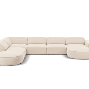 Coltar panoramic dreapta 7 locuri, Jodie, Micadoni Home, BL, forma rotunjita, 364x262x70 cm, catifea, bej deschis imagine