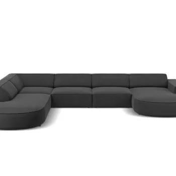 Coltar panoramic dreapta 7 locuri, Jodie, Micadoni Home, BL, forma rotunjita, 364x262x70 cm, catifea, gri imagine