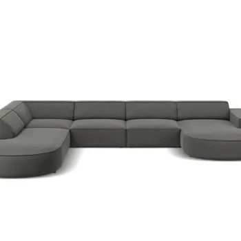 Coltar panoramic dreapta 7 locuri, Jodie, Micadoni Home, BL, forma rotunjita, 364x262x70 cm, catifea, gri deschis imagine