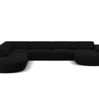 Coltar panoramic dreapta 7 locuri, Jodie, Micadoni Home, BL, forma rotunjita, 364x262x70 cm, catifea, negru imagine