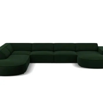 Coltar panoramic dreapta 7 locuri, Jodie, Micadoni Home, BL, forma rotunjita, 364x262x70 cm, catifea, verde bottle imagine