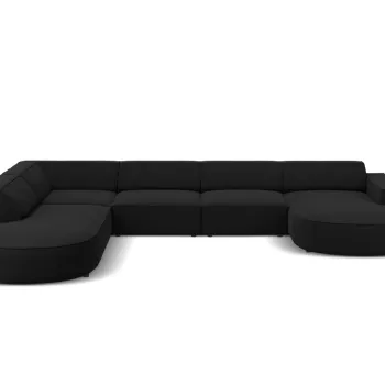 Coltar panoramic dreapta 7 locuri, Jodie, Micadoni Home, BL, forma rotunjita, 364x262x70 cm, poliester, negru imagine