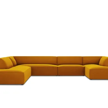 Coltar panoramic dreapta 7 locuri, Ruby, Micadoni Home, BL, 366x273x69 cm, catifea, galben imagine