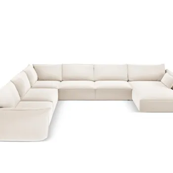 Coltar panoramic dreapta 8 locuri, Kaelle, Micadoni Home, BL, 384x284x85 cm, catifea, bej deschis imagine